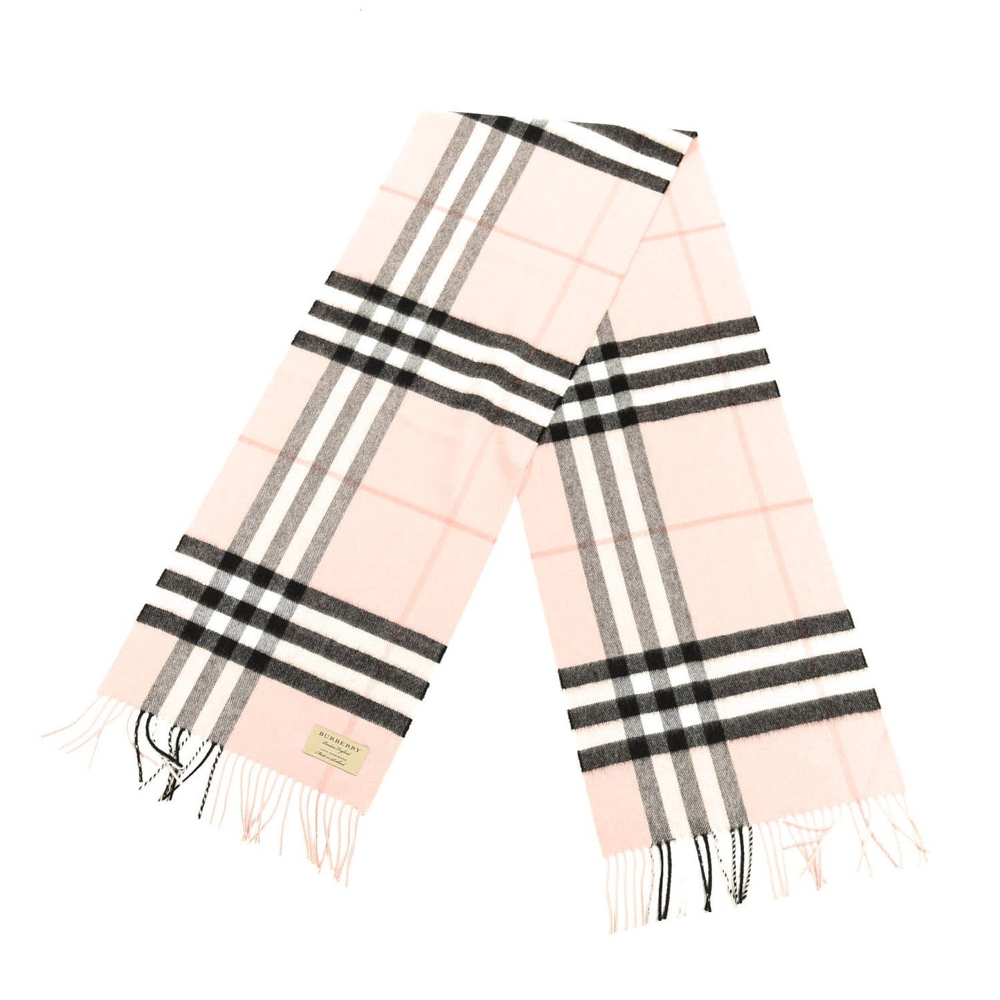 Cashmere Giant Icon Check Fringe Scarf Ash Rose
