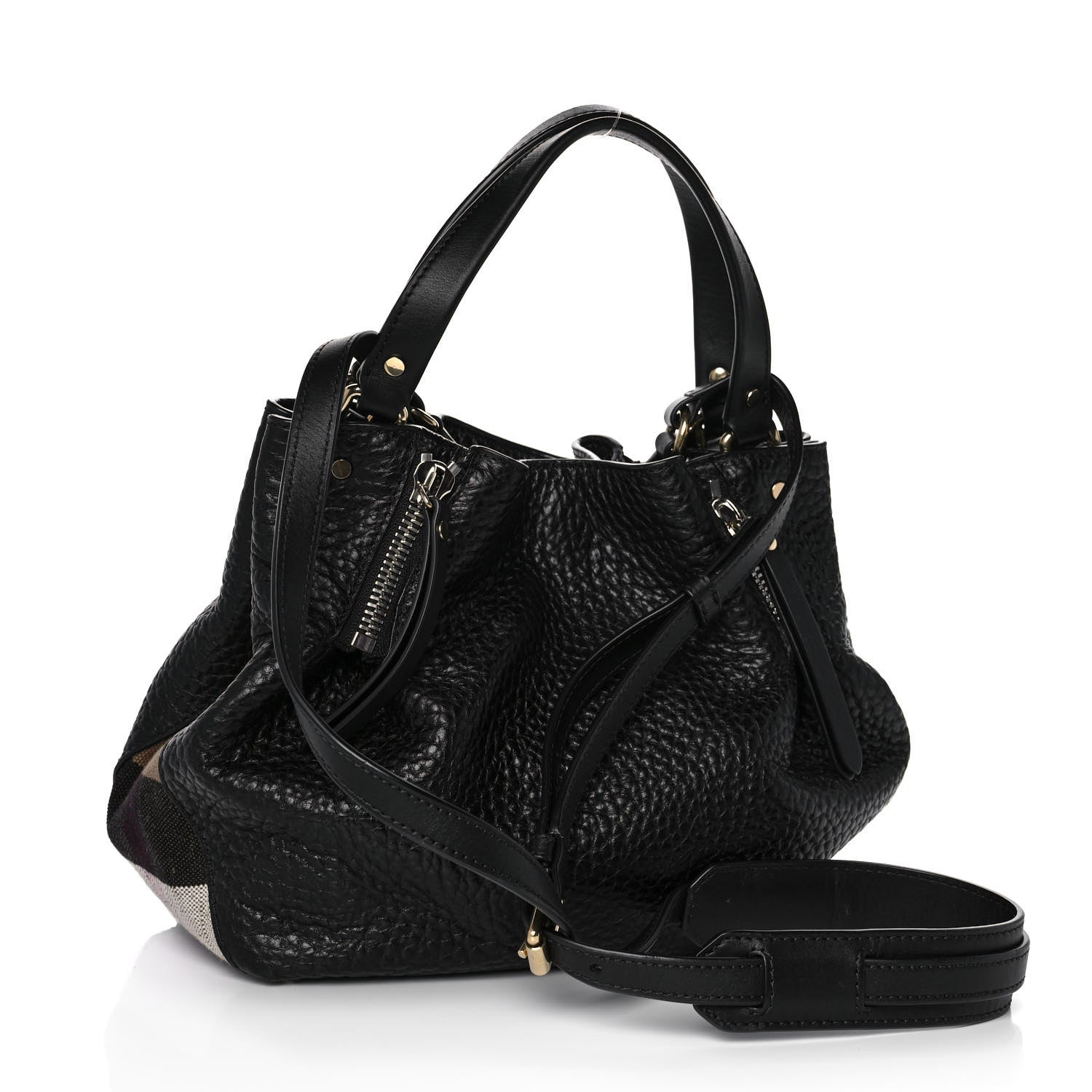 Burberry Grainy Calfskin House Check Small Maidstone Black 3 of 10