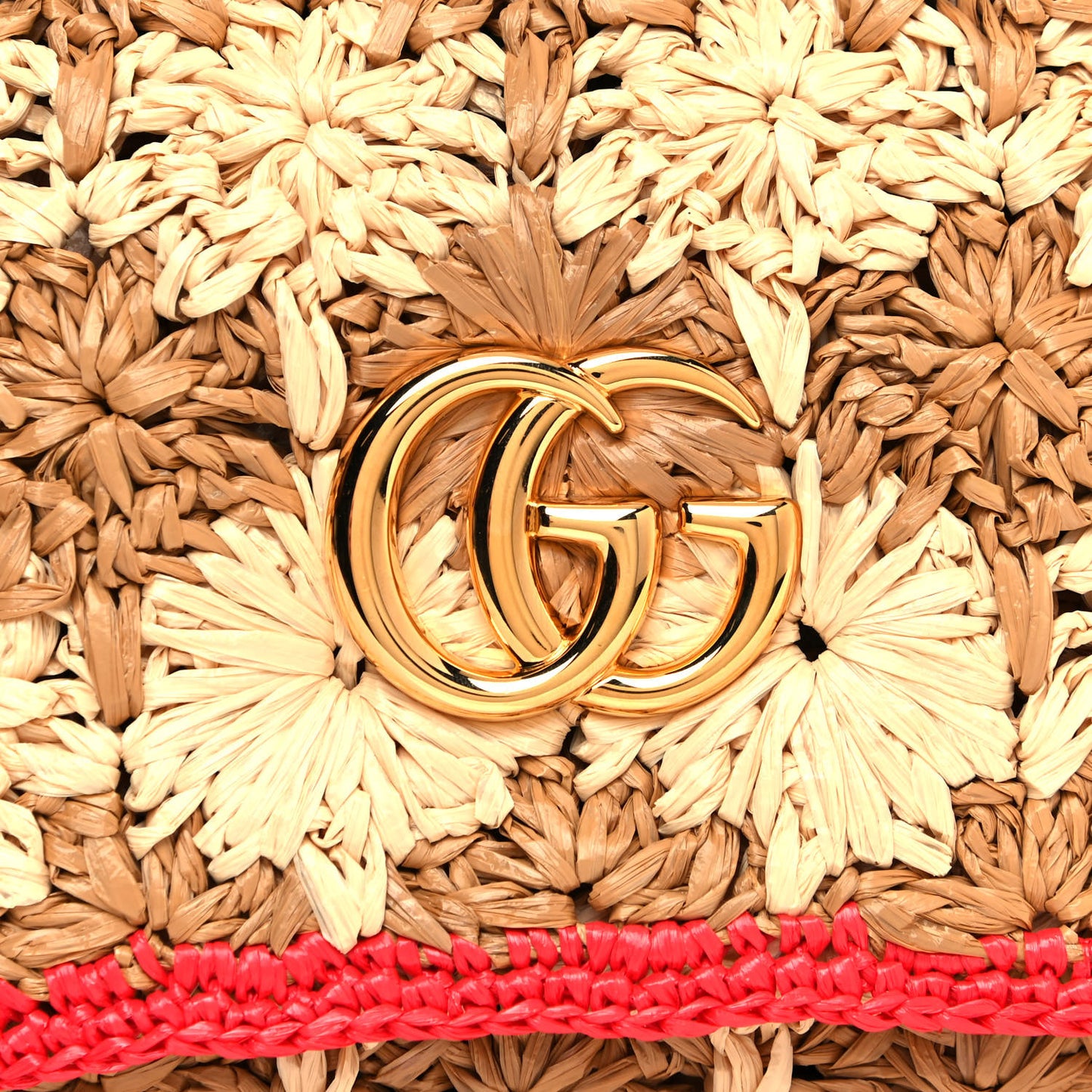 Raffia Azalea Calfskin Crochet Flower Small GG Marmont Shoulder Bag Natural Ecru Green Red New Shamarock
