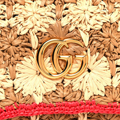Gucci Raffia Azalea Calfskin Crochet Flower Small GG Marmont Shoulder Bag Natural Ecru Green Red New Shamarock 9 of 13