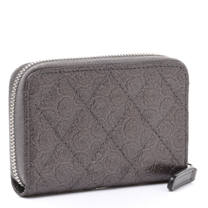 Chanel Metallic Calfskin Camellia Embossed Zip Coin Purse Grey 3 of 9