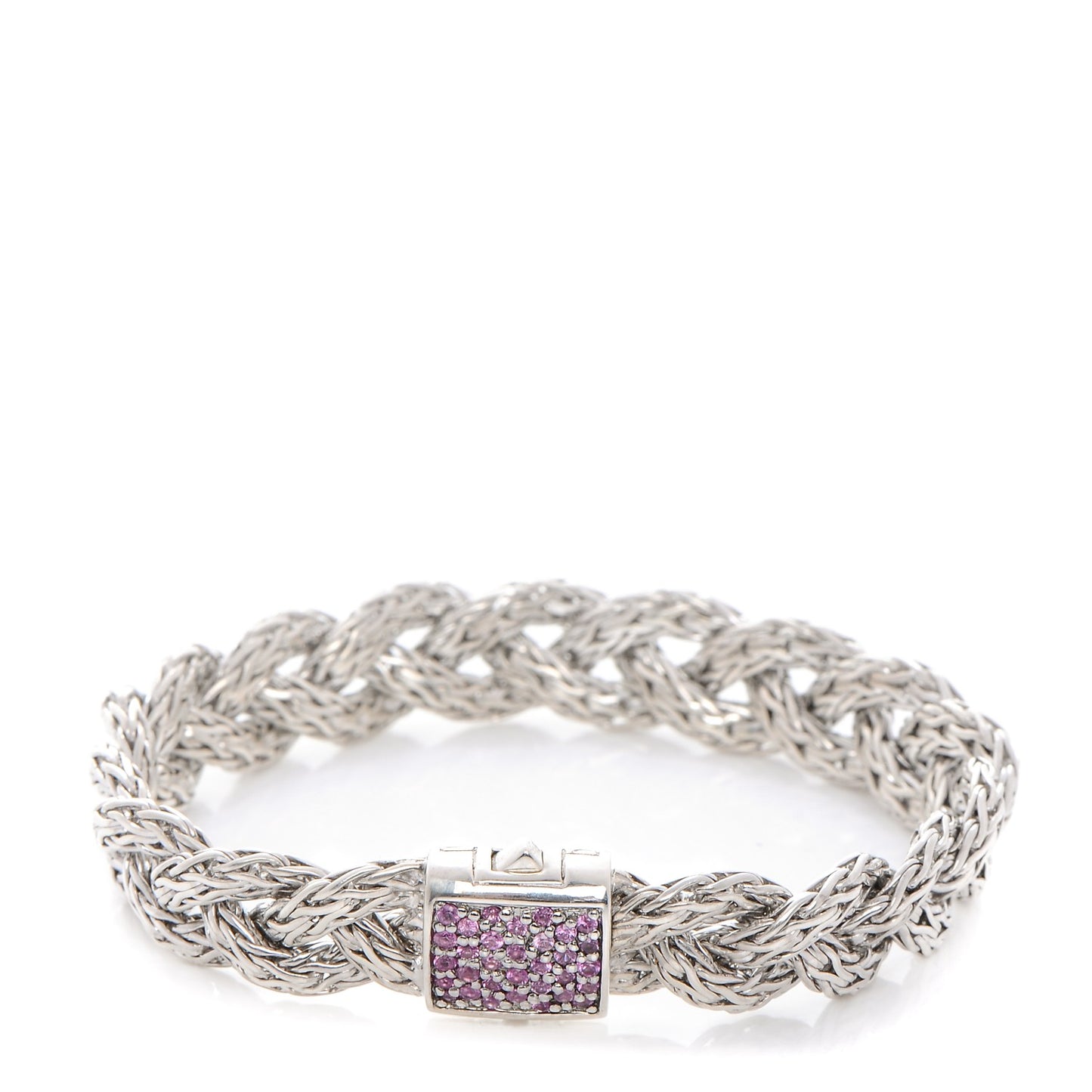 Sterling Silver Pink Sapphire 11mm Braided Classic Chain Clasp Bracelet M