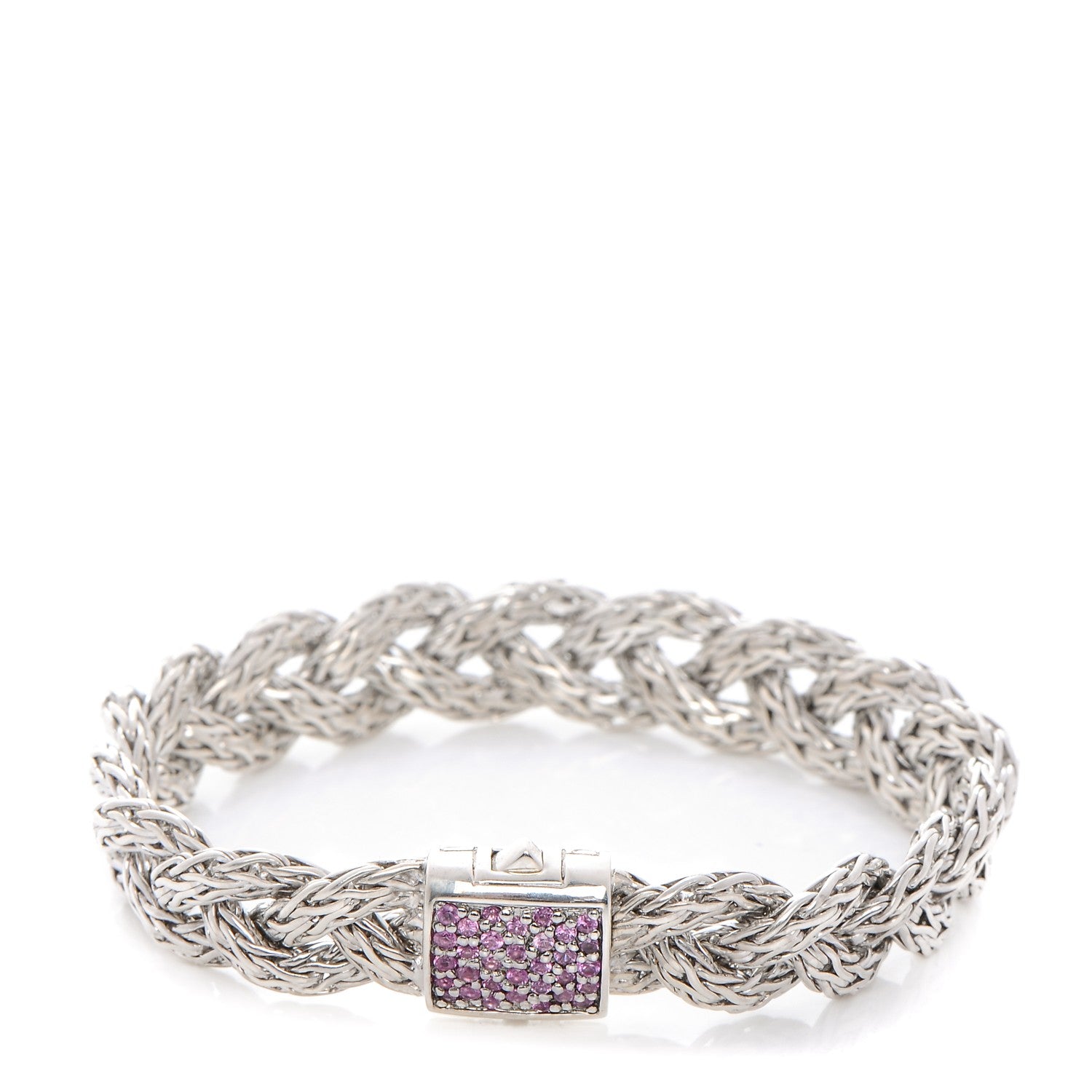 John Hardy Sterling Silver Pink Sapphire 11mm Braided Classic Chain Clasp Bracelet M 1 of 6