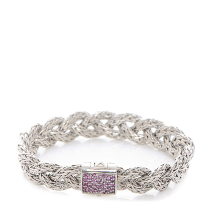 John Hardy Sterling Silver Pink Sapphire 11mm Braided Classic Chain Clasp Bracelet M 1 of 6