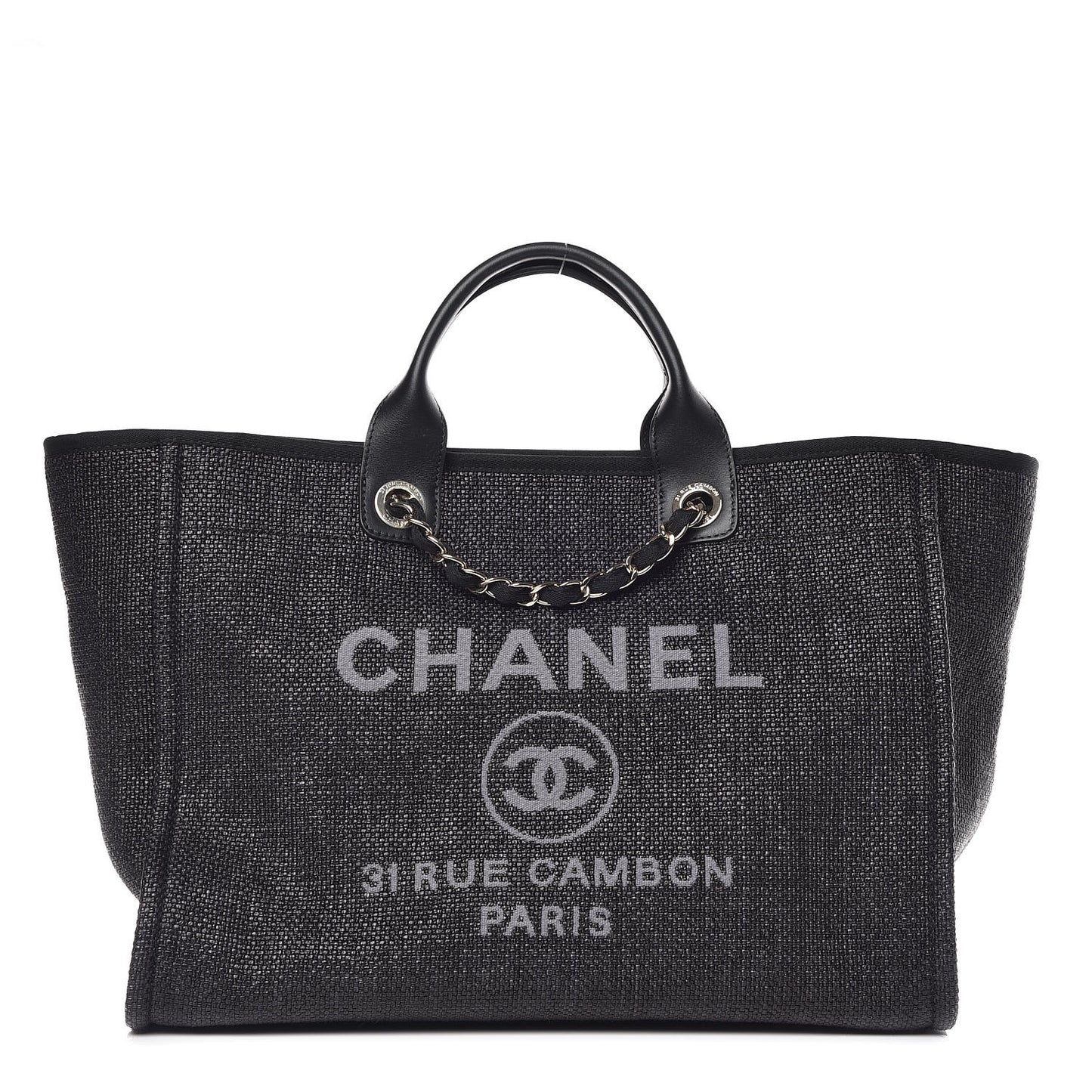 Woven Straw Raffia Large Deauville Tote Black