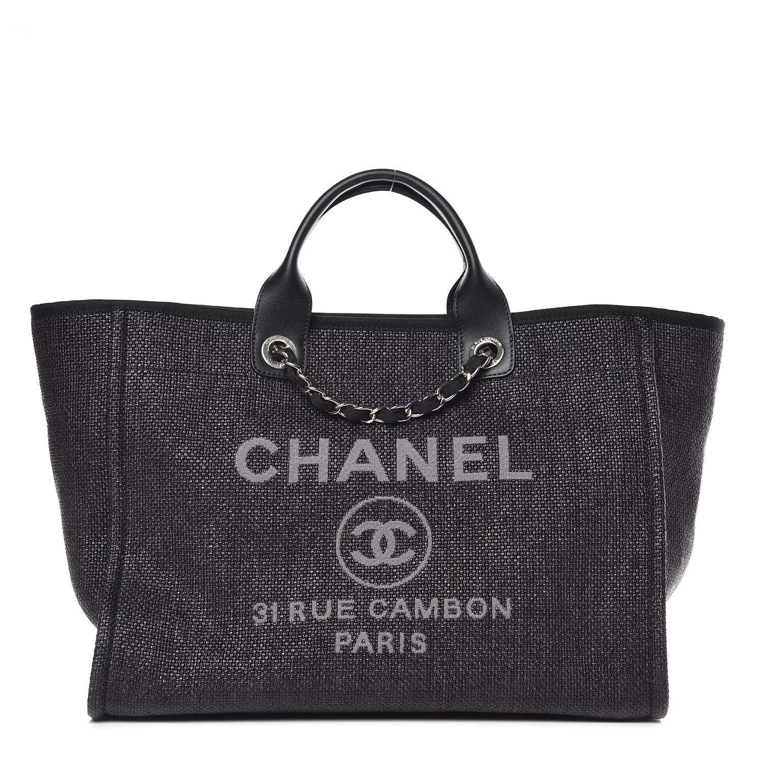 Chanel Woven Straw Raffia Large Deauville Tote Black 1 of 10
