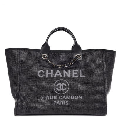 Chanel Woven Straw Raffia Large Deauville Tote Black 1 of 10