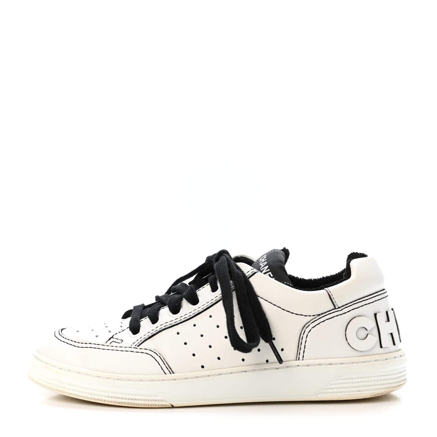 Chanel Calfskin Womens Logo Sneakers 36 Black White 1 of 4