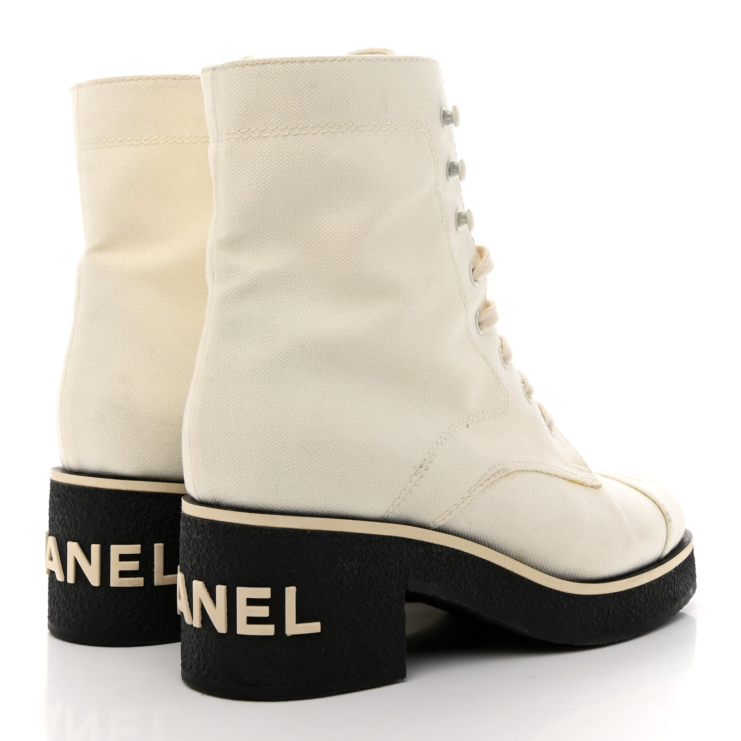 Chanel Fabric Lace Up Combat Boots 38.5 White 4 of 17