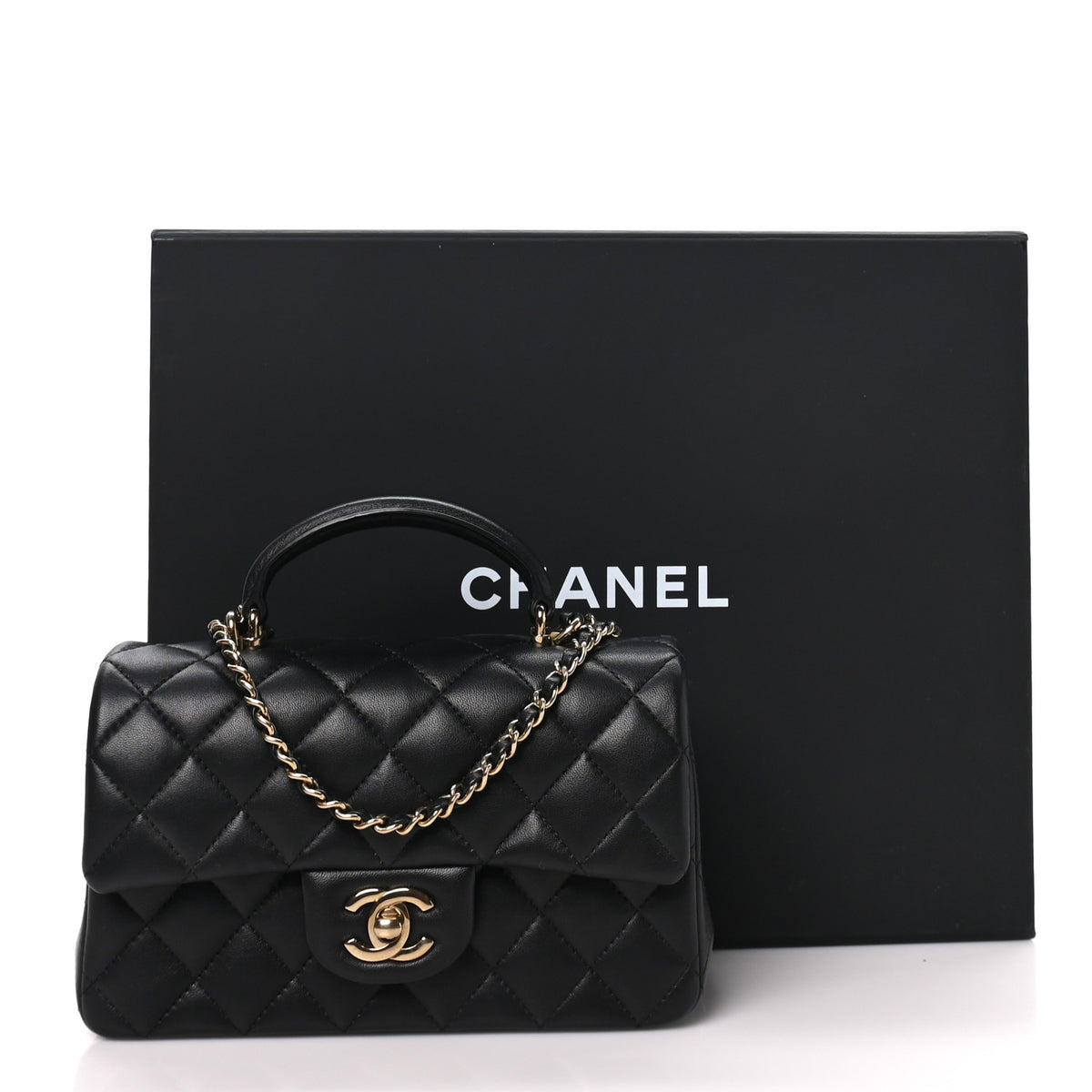 Chanel Lambskin Quilted Mini Top Handle Rectangular Flap Black 11 of 11