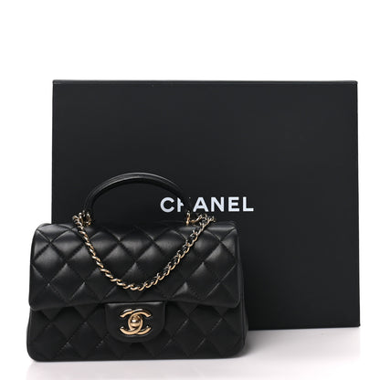 Chanel Lambskin Quilted Mini Top Handle Rectangular Flap Black 11 of 11