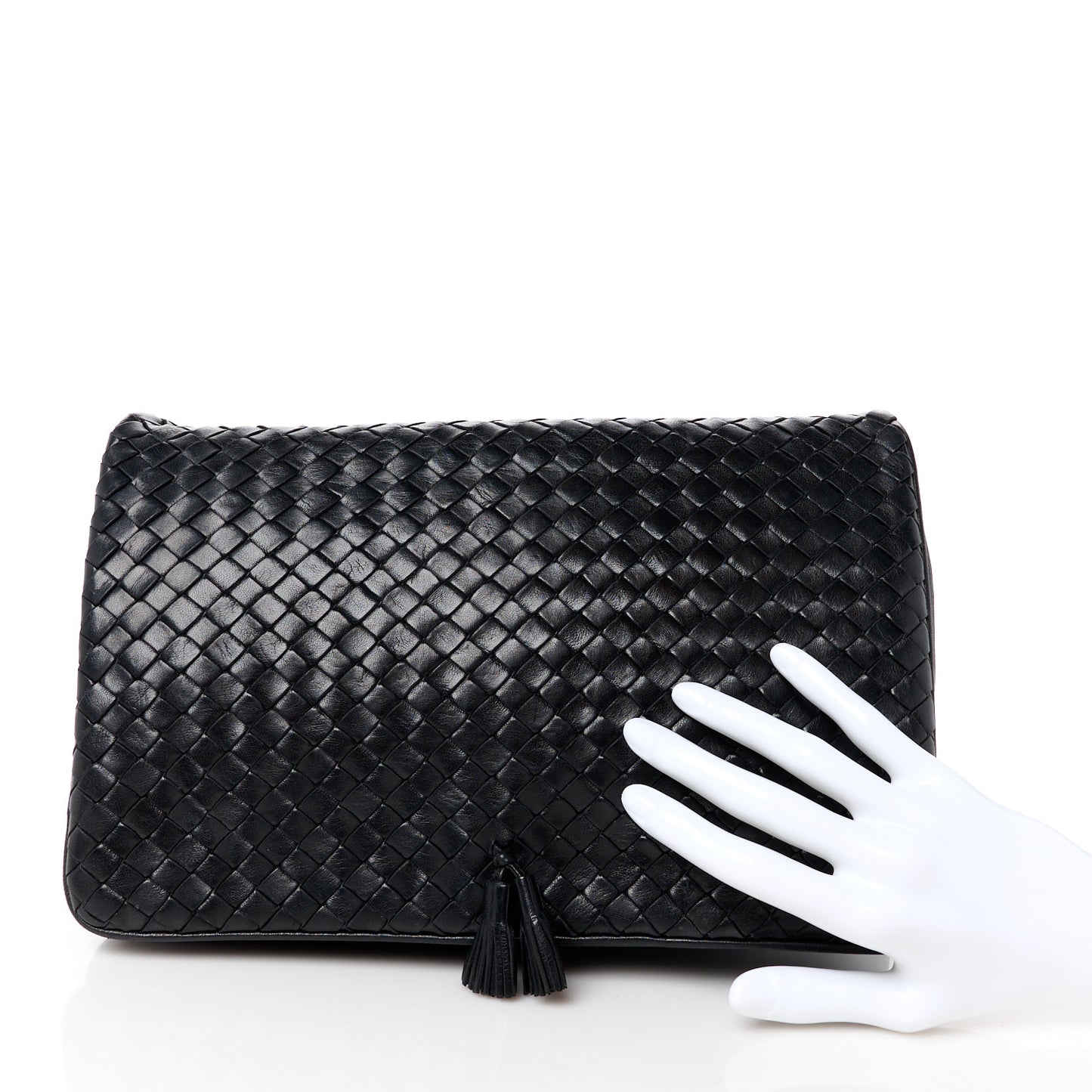 Nappa Intrecciato Flap Tassel Clutch Black