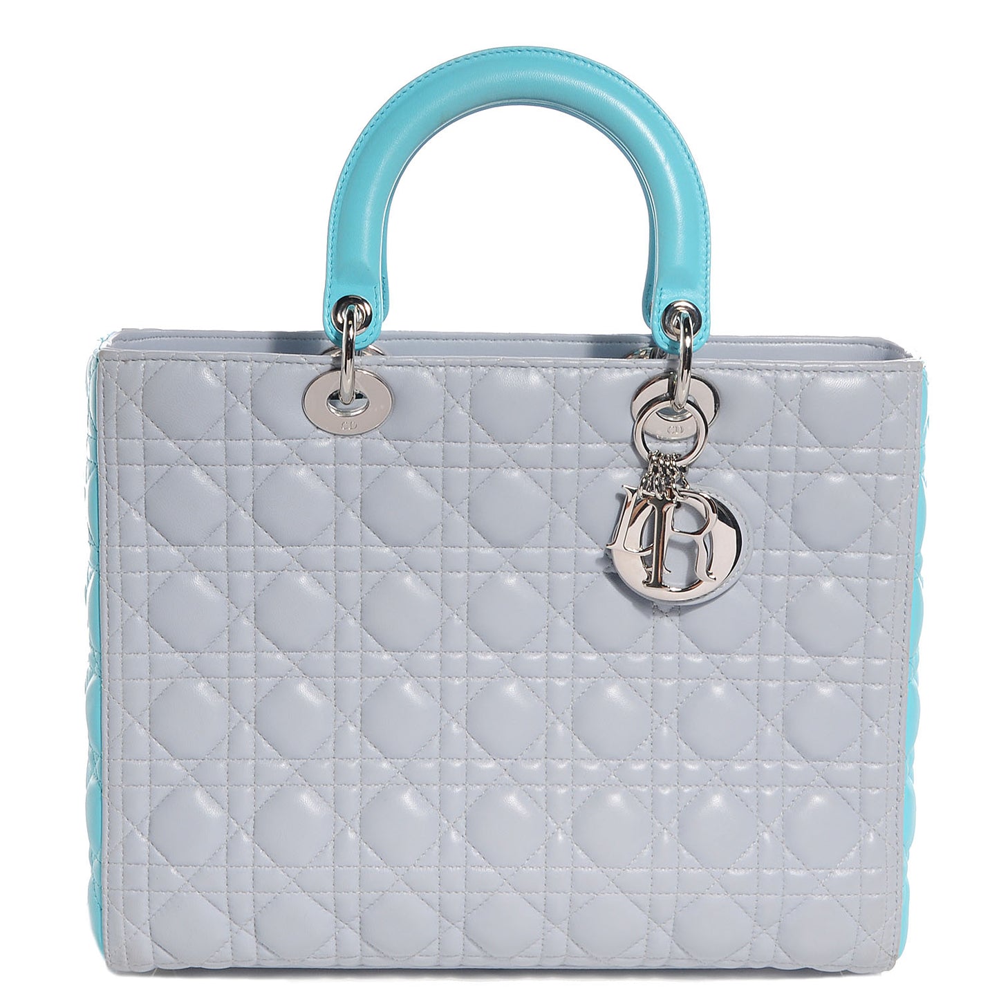 Lambskin Cannage Large Lady Dior Grey Turquoise