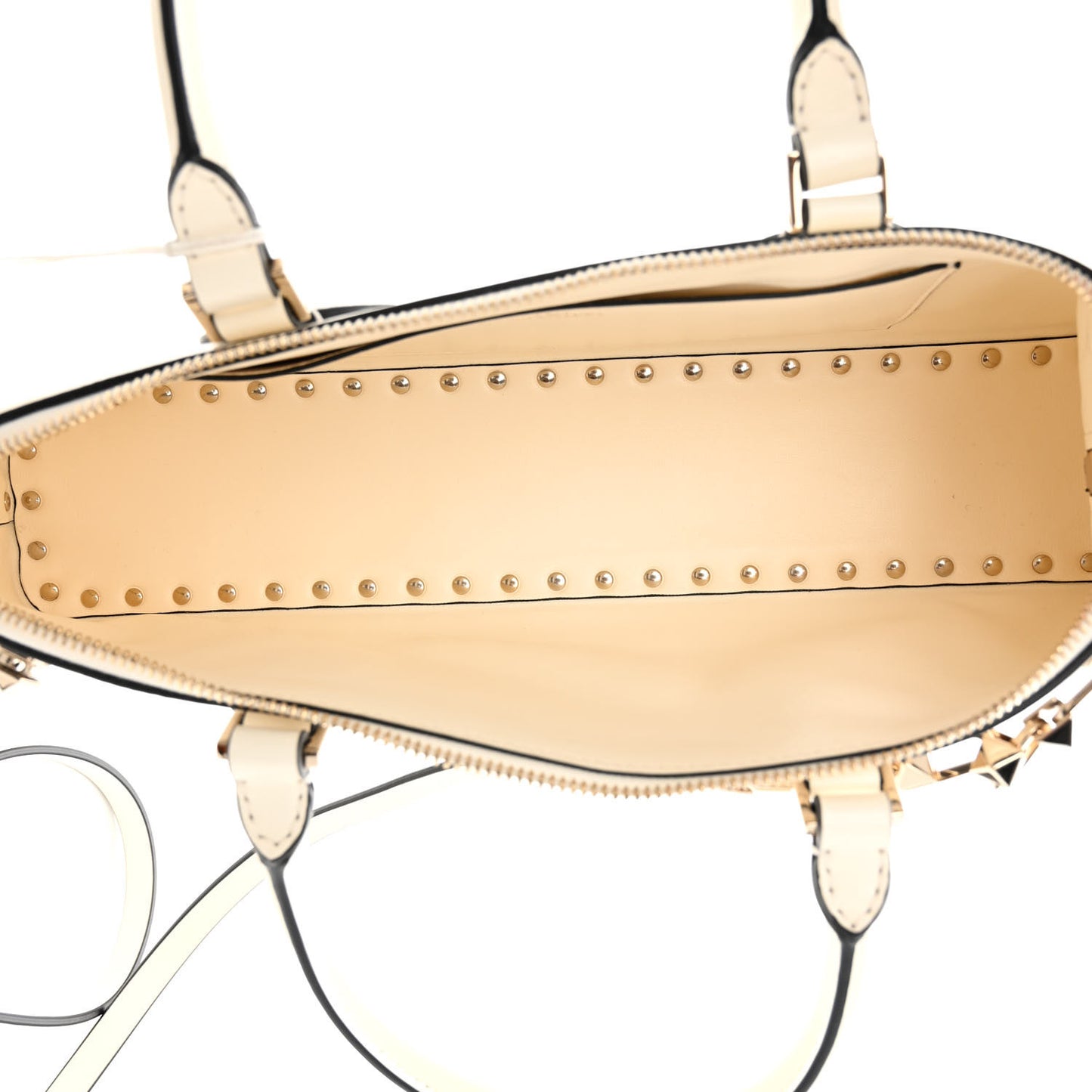 Smooth Calfskin Rockstud East West Top Handle Bag Ivory