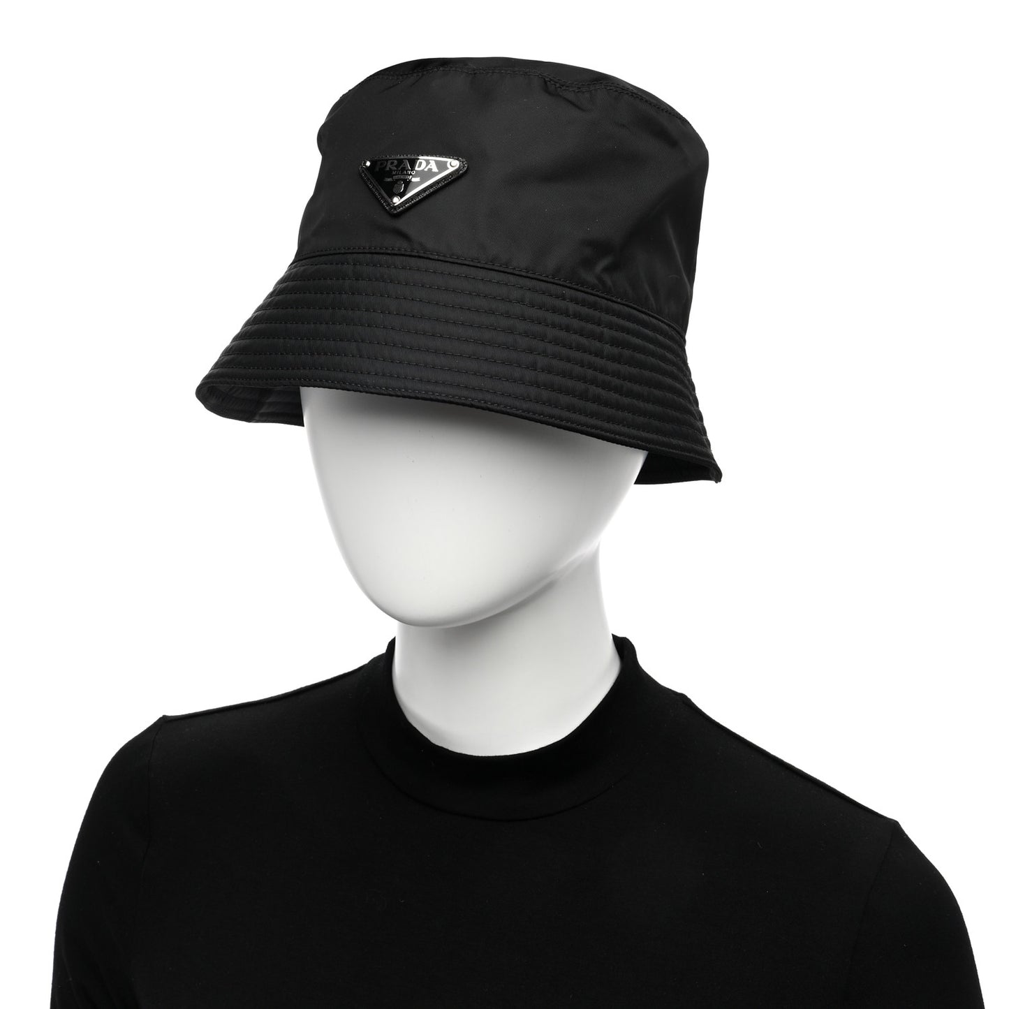 Re-Nylon Metal Triangle Logo Mens Bucket Hat L Black