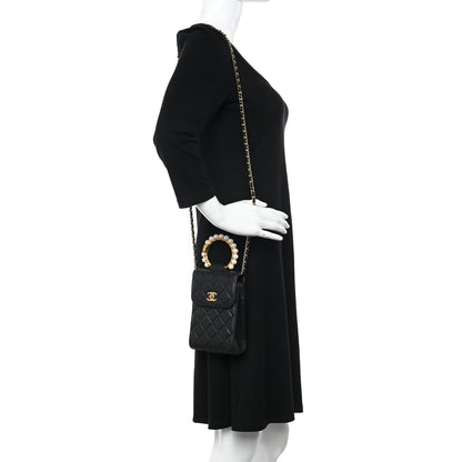 Chanel Lambskin Quilted Pearl Crown Phone Holder Black 2 of 11