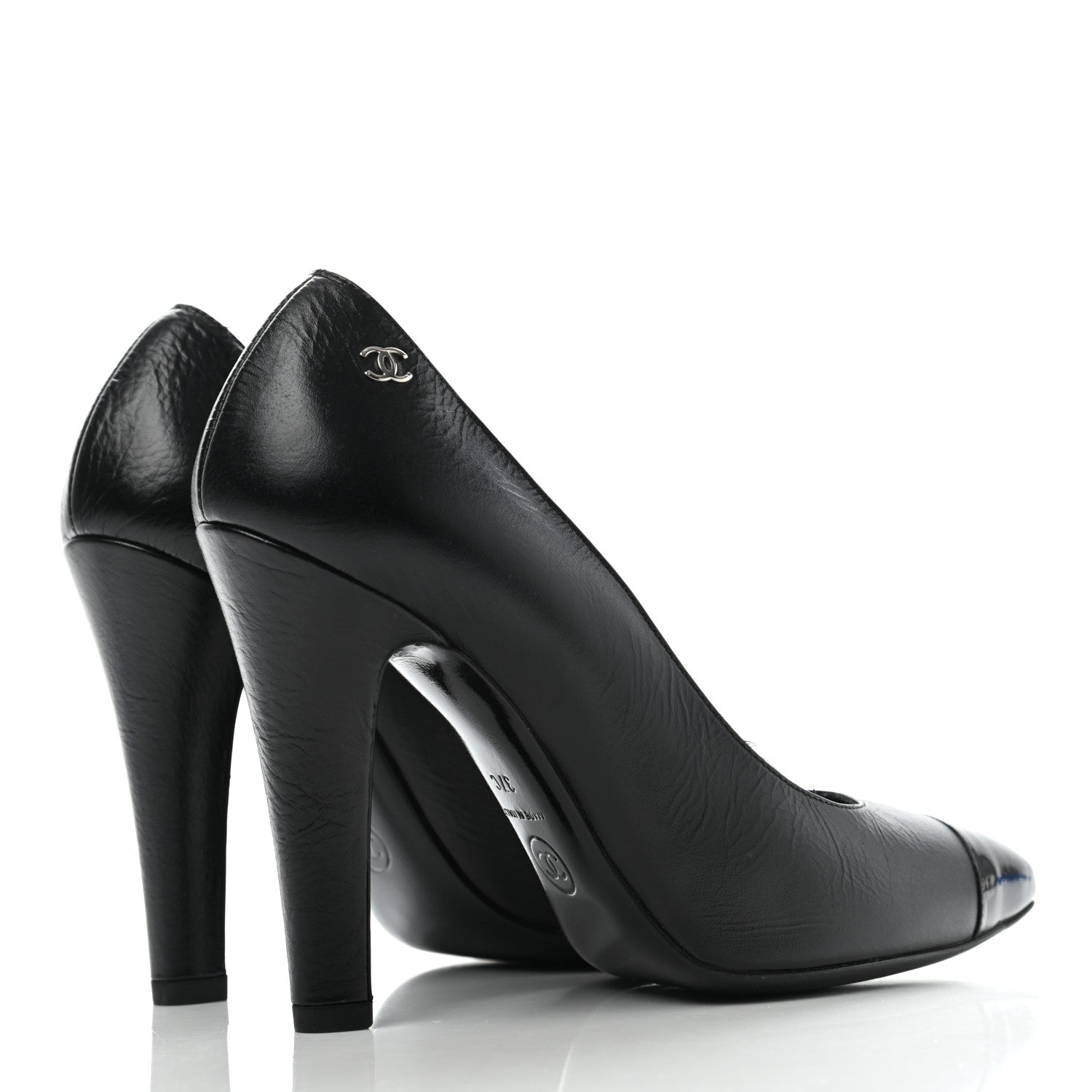 Chanel Crumpled Calfskin Cap Toe Pumps 37 Black 6 of 12