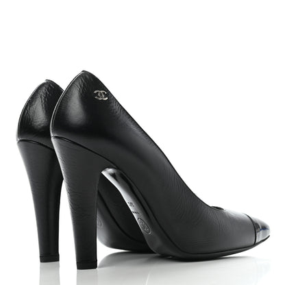 Chanel Crumpled Calfskin Cap Toe Pumps 37 Black 6 of 12