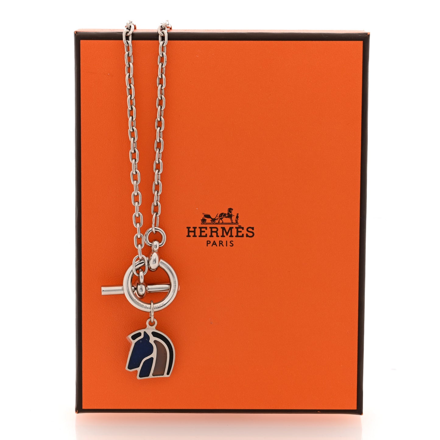 Palladium Enamel Helios Cheval Necklace Camaïeu De Bleu