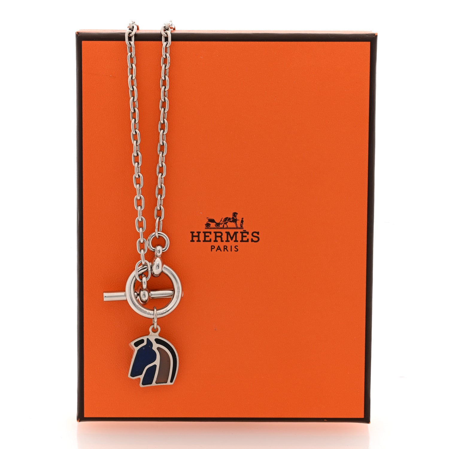 Hermes Palladium Enamel Helios Cheval Necklace Camaïeu De Bleu 5 of 5