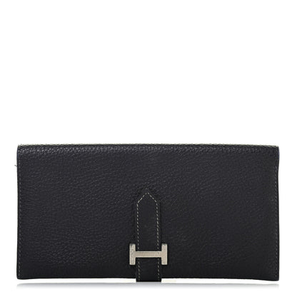 Hermes Taurillon Clemence Bearn Gusset Wallet Bleu Marine 1 of 6