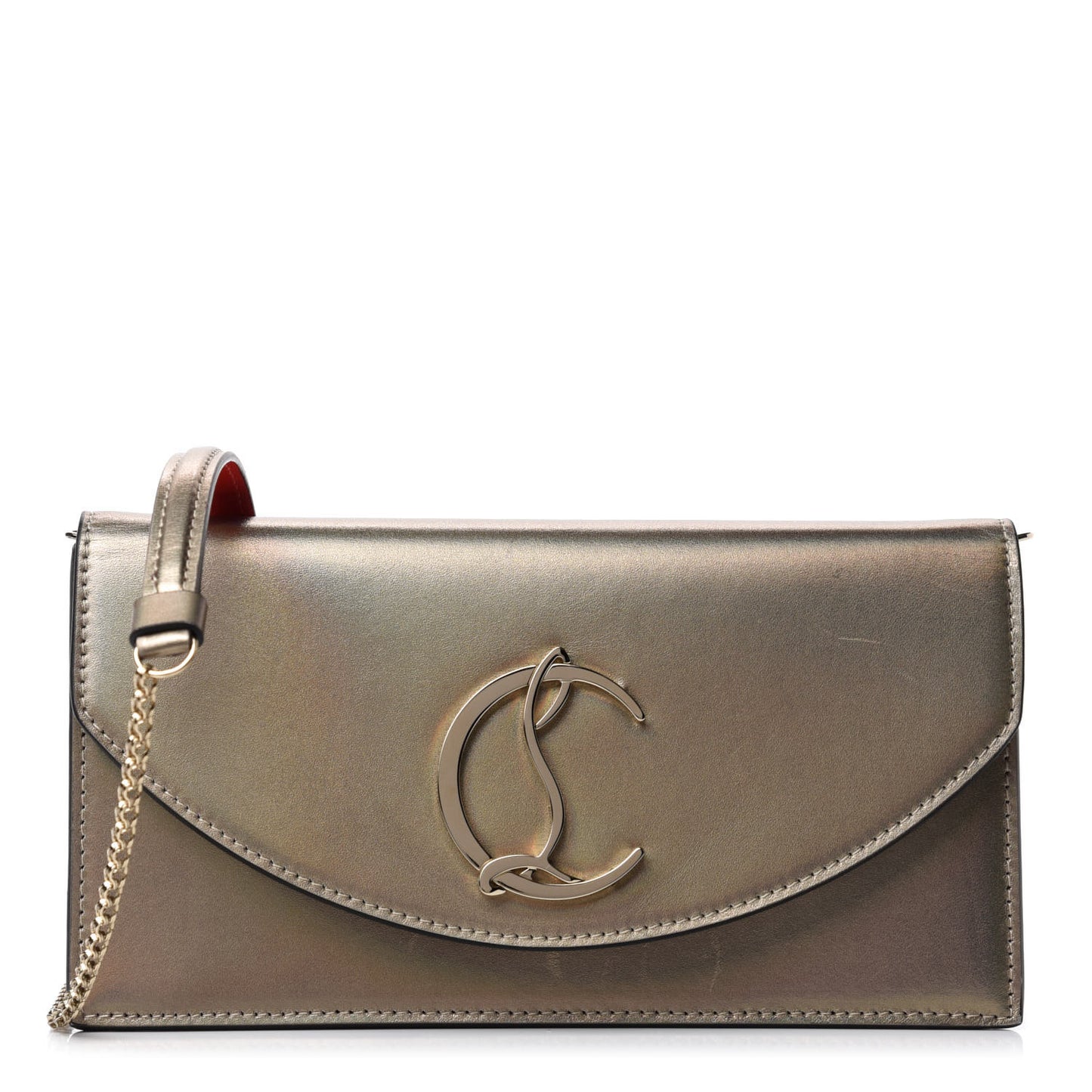 Iridescent Calfskin Loubi54 Crossbody Clutch Gold