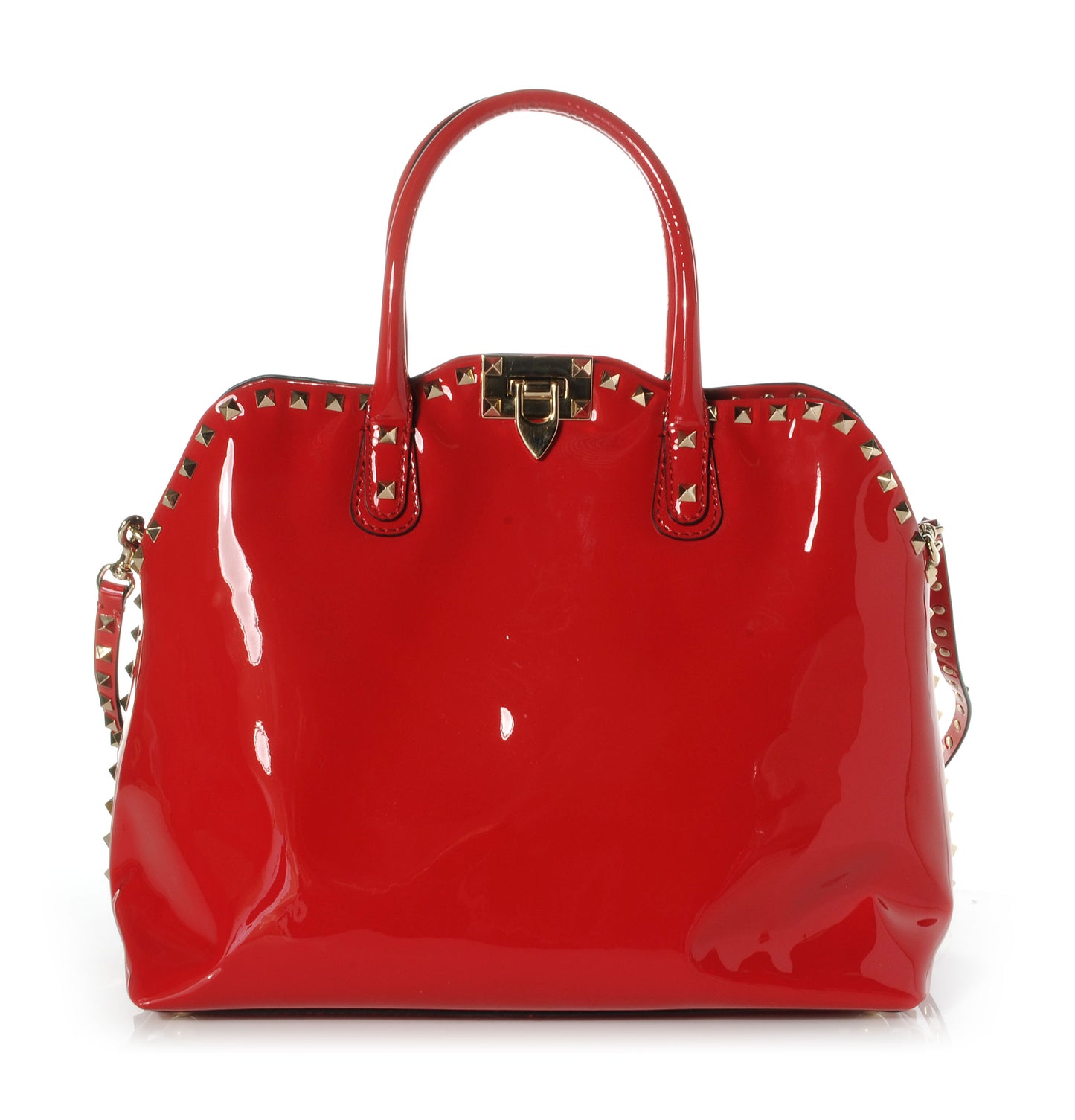Patent Rockstud Dome Satchel Red