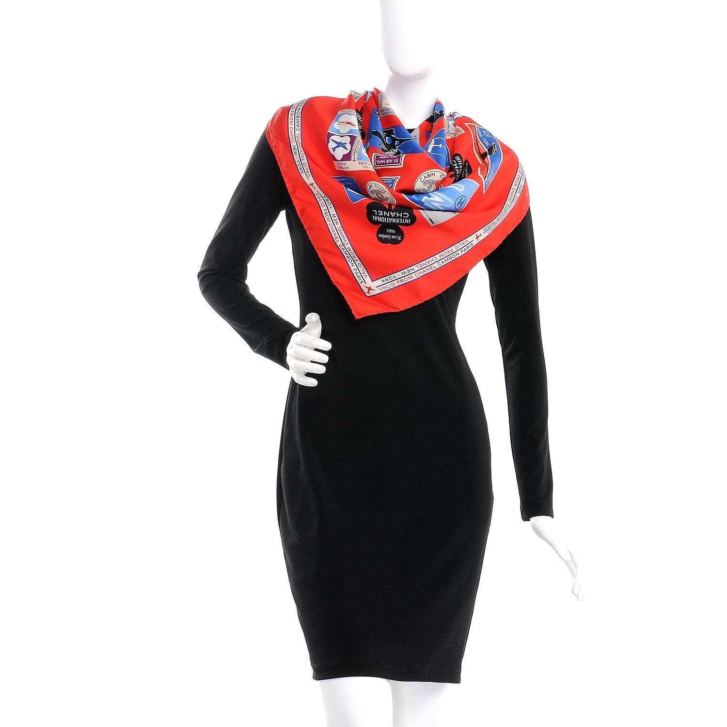 Chanel Silk Travel Stamps Scarf Red 2 of 4