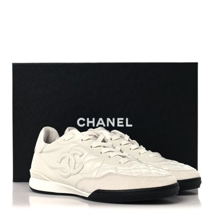Chanel Shiny Calfskin Suede Quilted CC Logo Sneakers 36.5 White 9 of 9