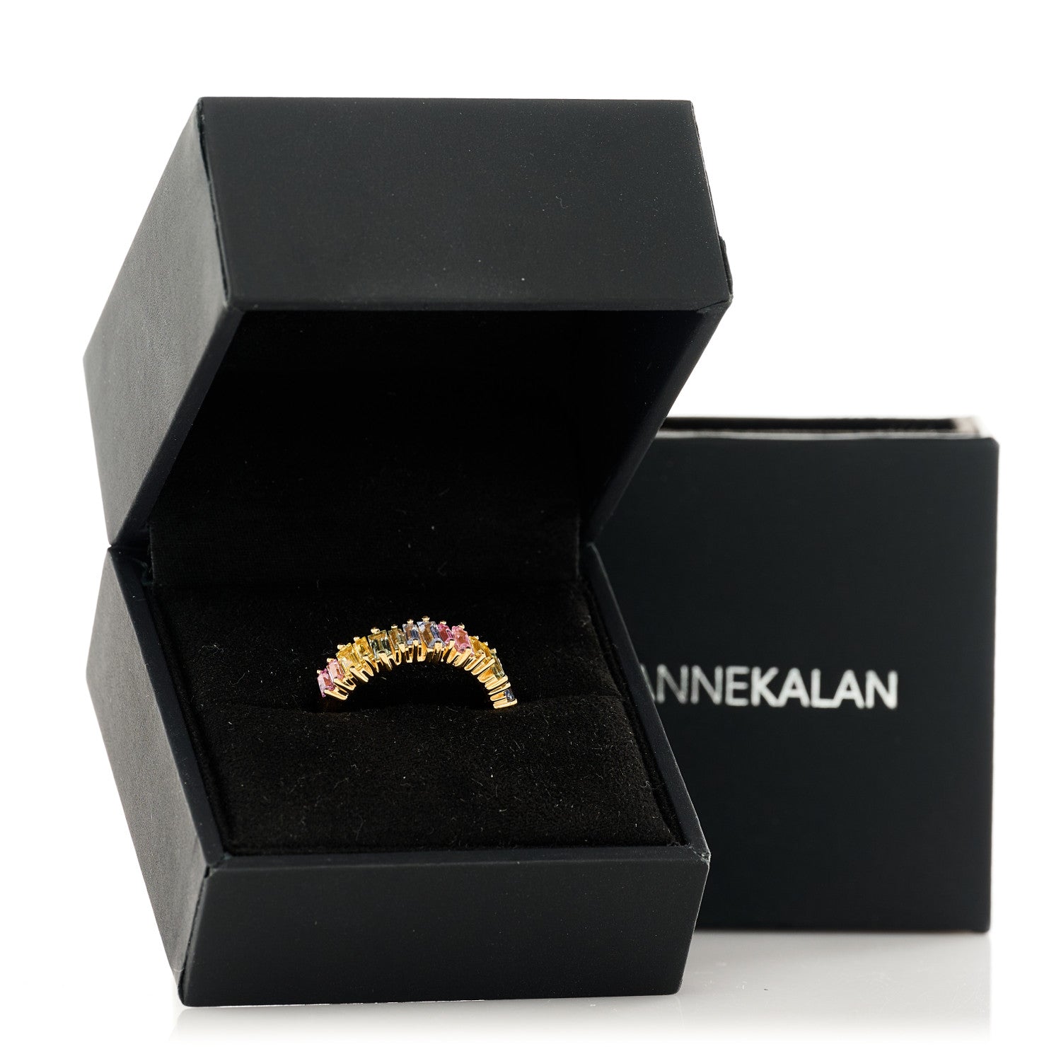 Suzanne Kalan 18K Yellow Gold Sapphire Half Band Ring 53 6.5 6 of 6