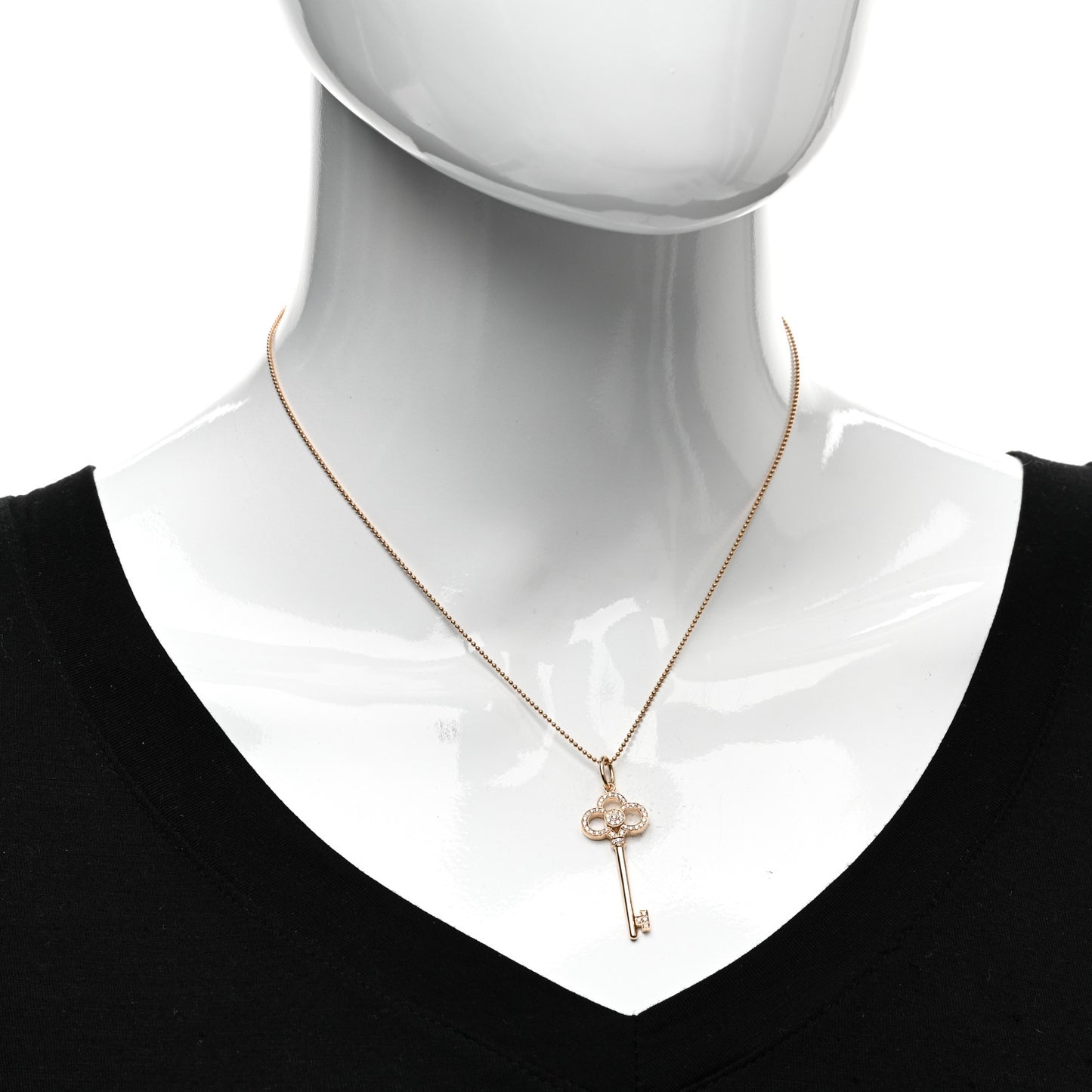 18K Rose Gold Diamond Crown Key Pendant Necklace