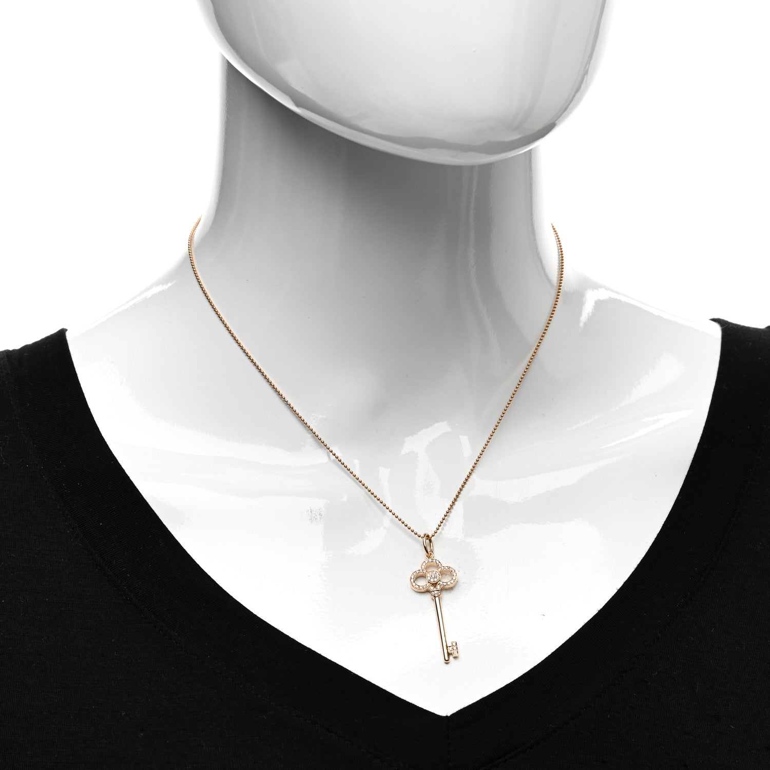 Tiffany 18K Rose Gold Diamond Crown Key Pendant Necklace 2 of 5