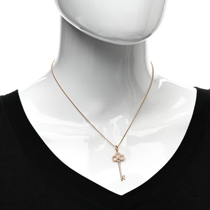 Tiffany 18K Rose Gold Diamond Crown Key Pendant Necklace 2 of 5