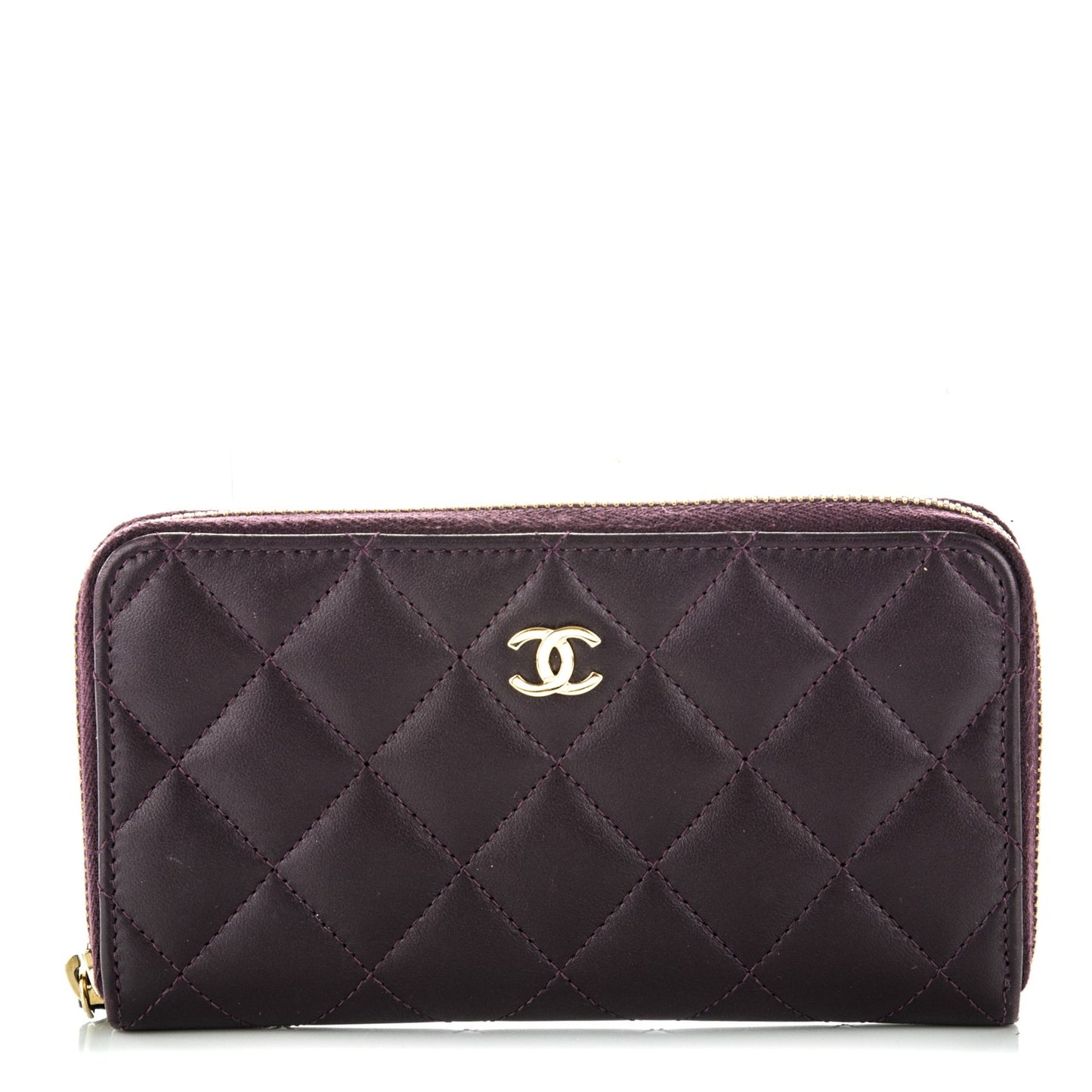 Lambskin Quilted Small Zip Around Wallet Purple