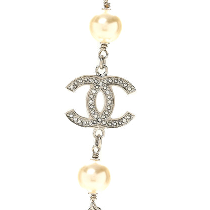 Chanel Graduated Pearl Crystal CC Long Necklace Silver 4 of 6