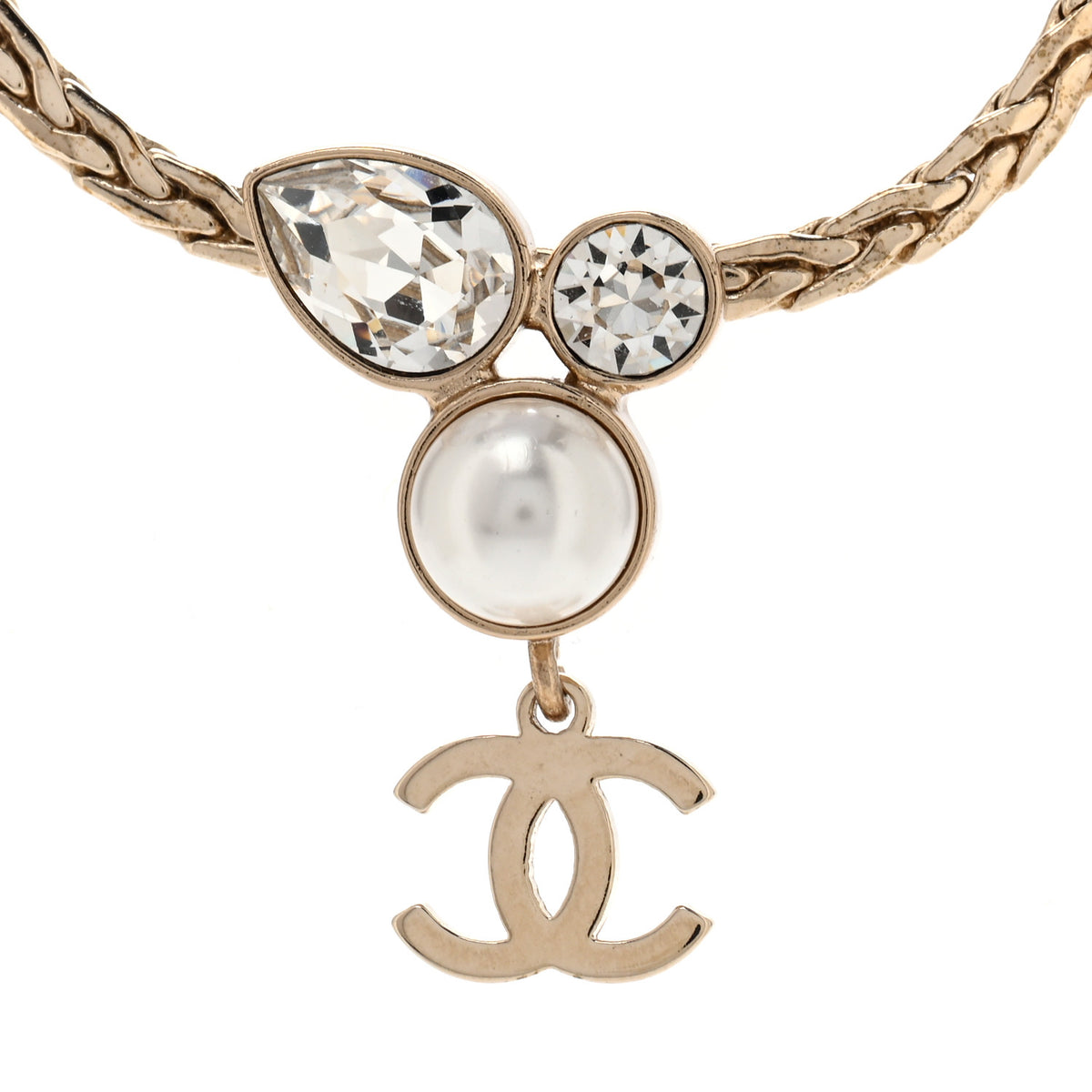 Pearl Crystal CC Teardrop Braided Necklace Gold
