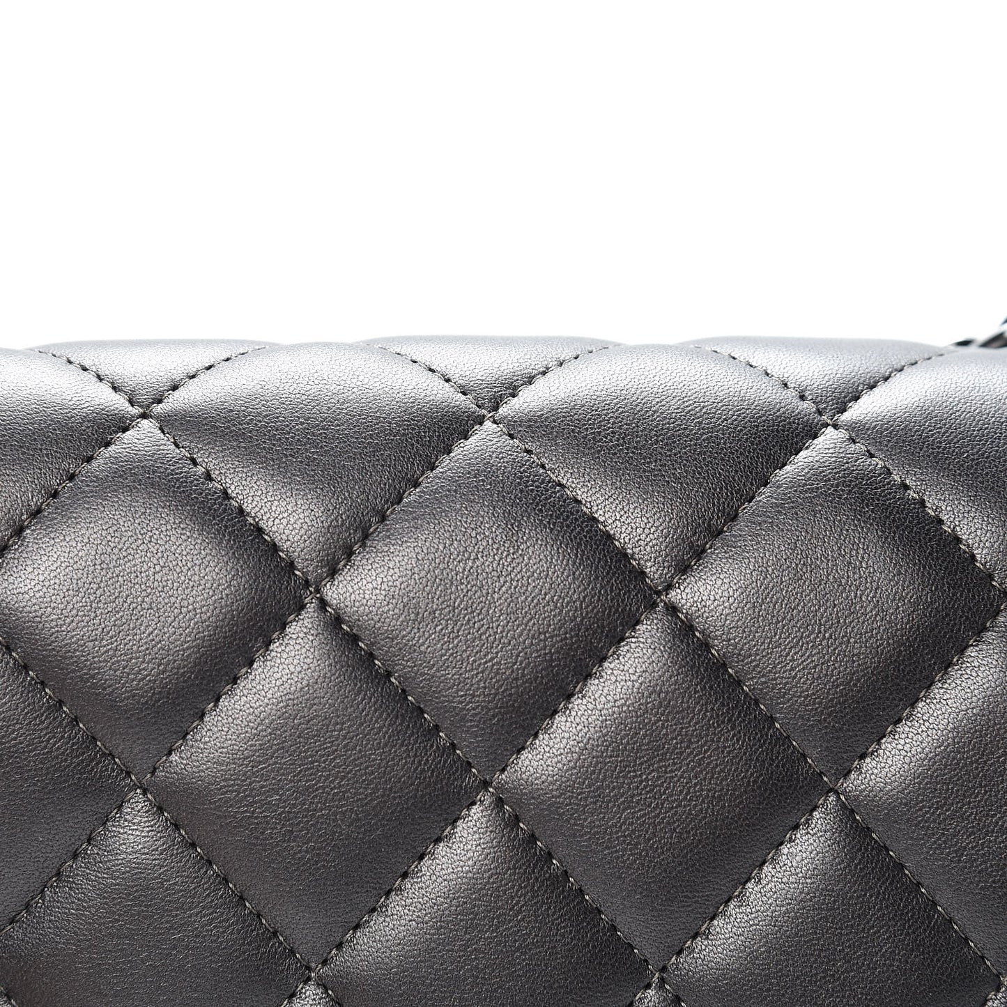 Metallic Lambskin Quilted Maxi Single Flap Dark Grey