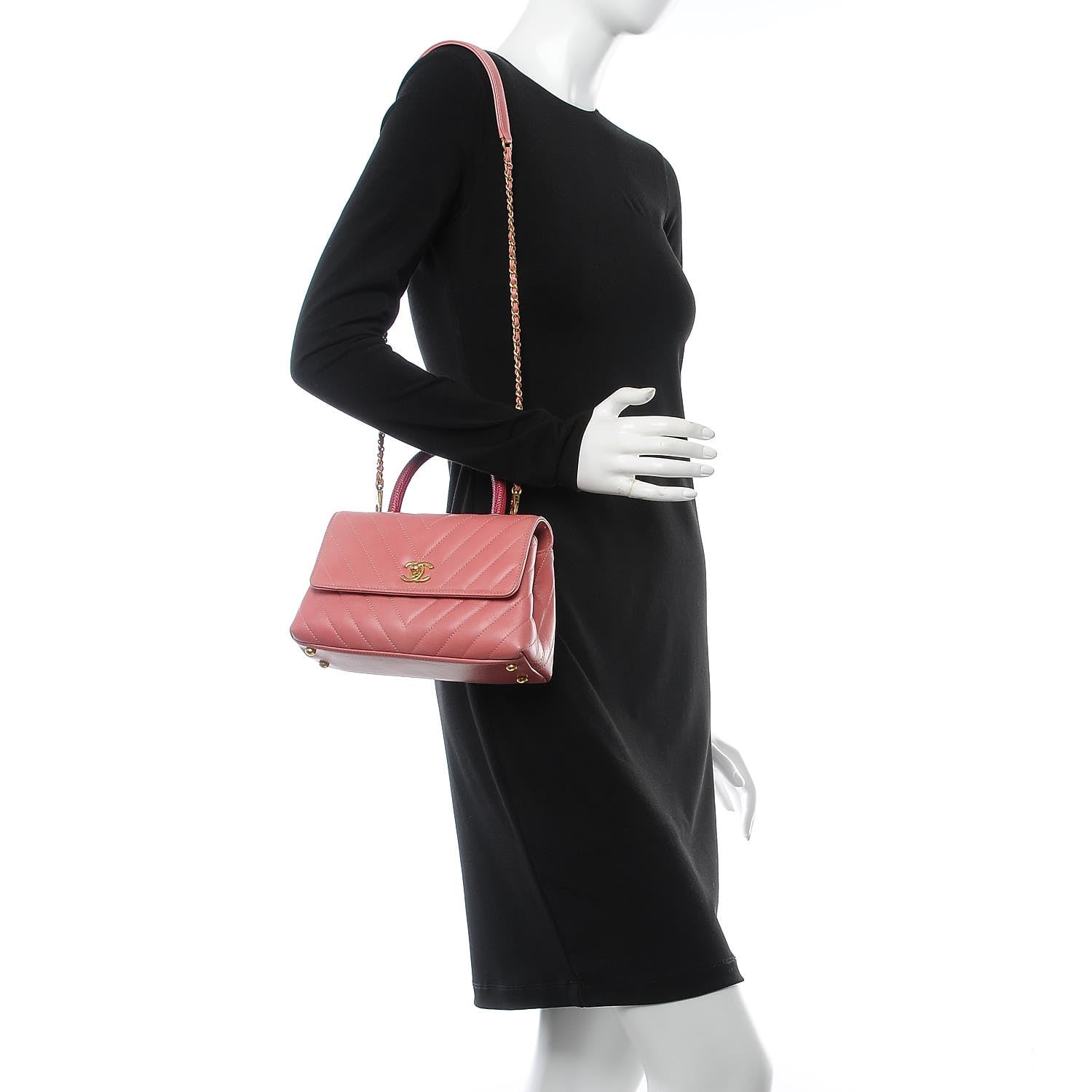 Chanel Calfskin Lizard Chevron Quilted Mini Coco Handle Flap Pink 3 of 8