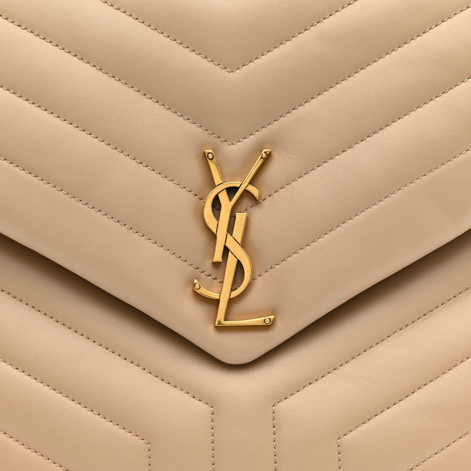 Saint Laurent Calfskin Matelasse Large Loulou Monogram Chain Satchel Dark Beige 19 of 23