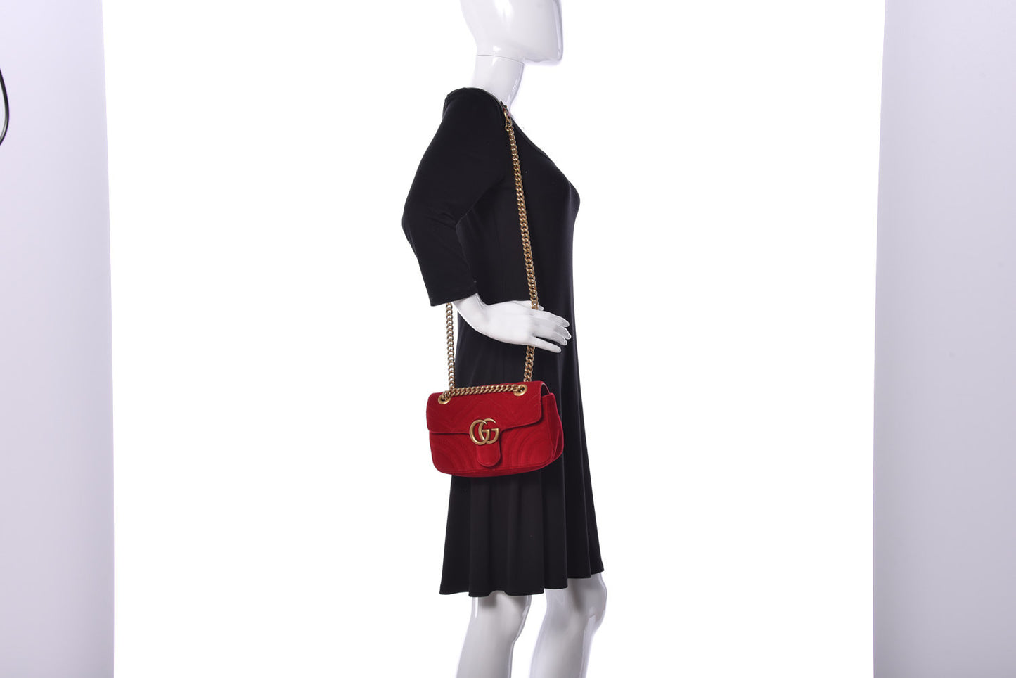 Velvet Matelasse Mini GG Marmont Shoulder Bag Hibiscus Red