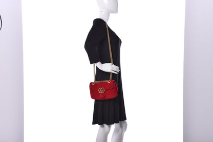 Gucci Velvet Matelasse Mini GG Marmont Shoulder Bag Hibiscus Red 2 of 10