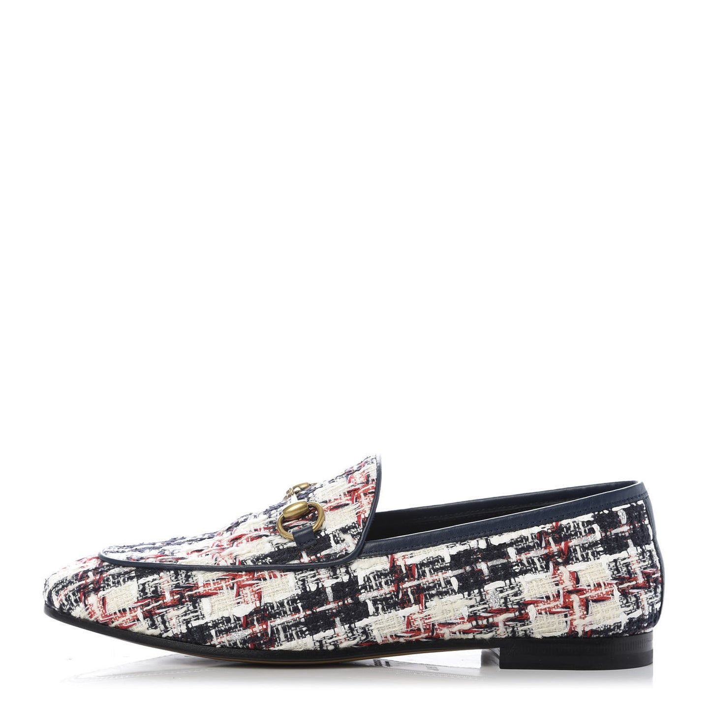 Tweed Check Horsebit Womens Jordaan Loafers 36.5 Gardenia Ink Blue Agata