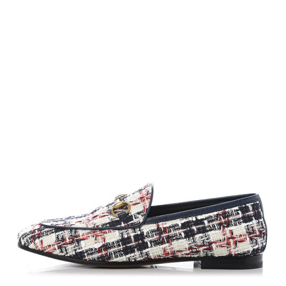 Gucci Tweed Check Horsebit Womens Jordaan Loafers 36.5 Gardenia Ink Blue Agata 1 of 10