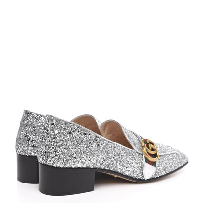 Gucci Glitter Web Peyton Loafers 40.5 Silver 4 of 9