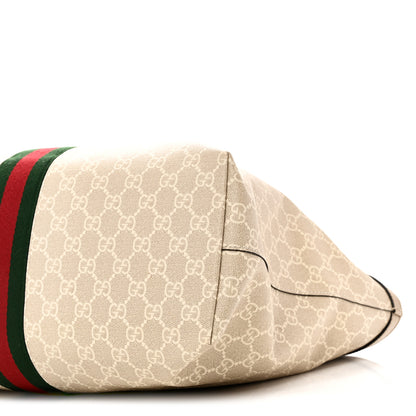 Gucci GG Supreme Monogram Textured Dollar Calfskin Web Medium Ophidia Shopping Tote Beige Mystic White Oatmeal 10 of 10