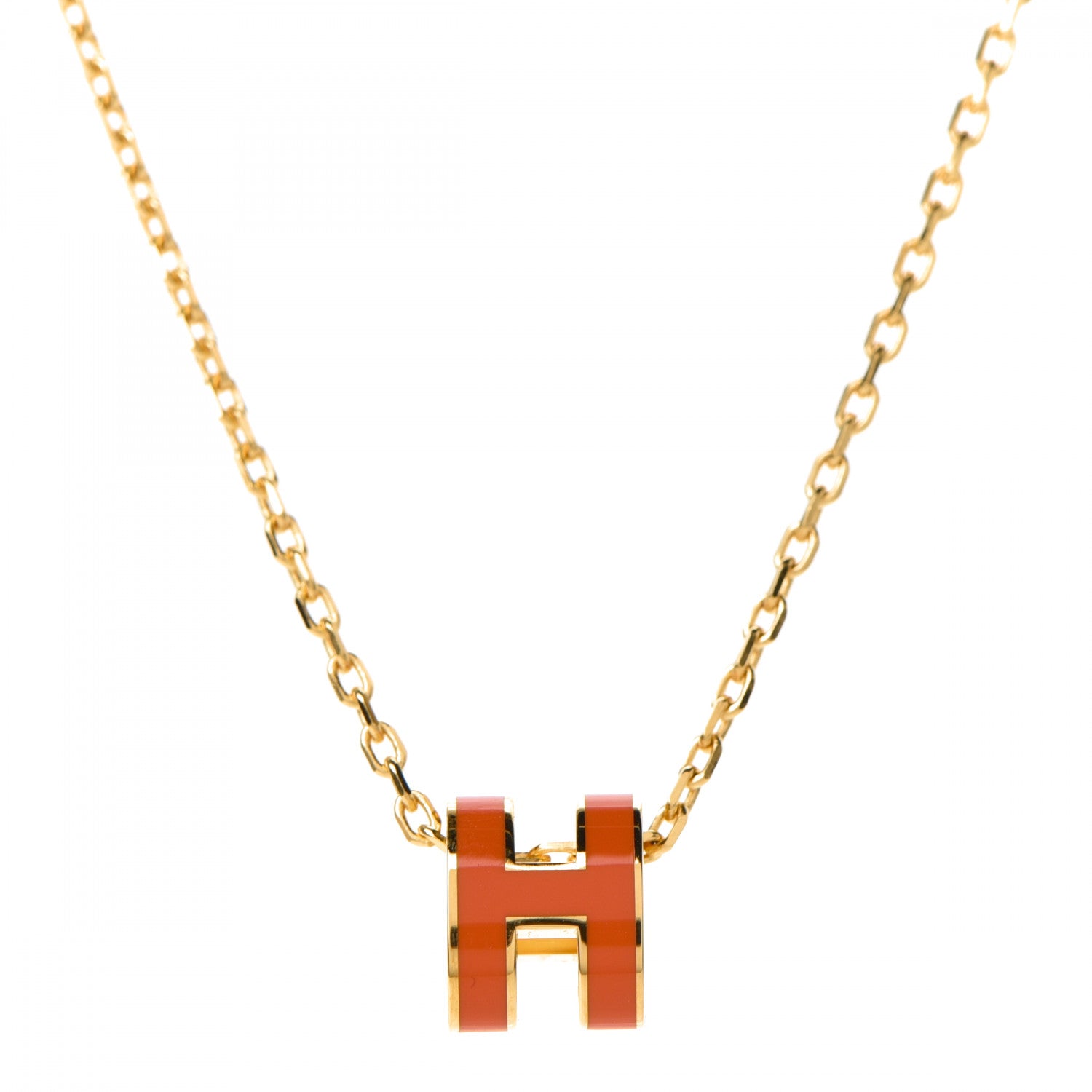 Hermes Lacquered Gold Mini Pop H Pendant Necklace Orange 3 of 7