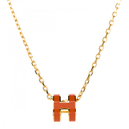 Hermes Lacquered Gold Mini Pop H Pendant Necklace Orange 3 of 7