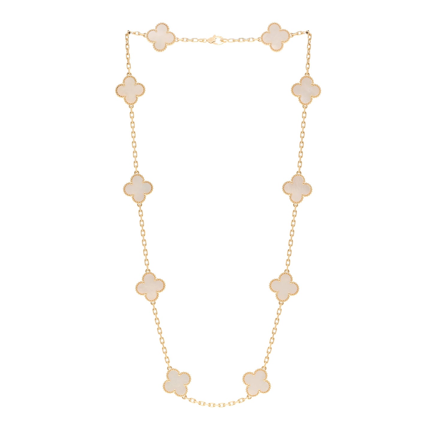 18K Yellow Gold Mother of Pearl 10 Motifs Vintage Alhambra Necklace