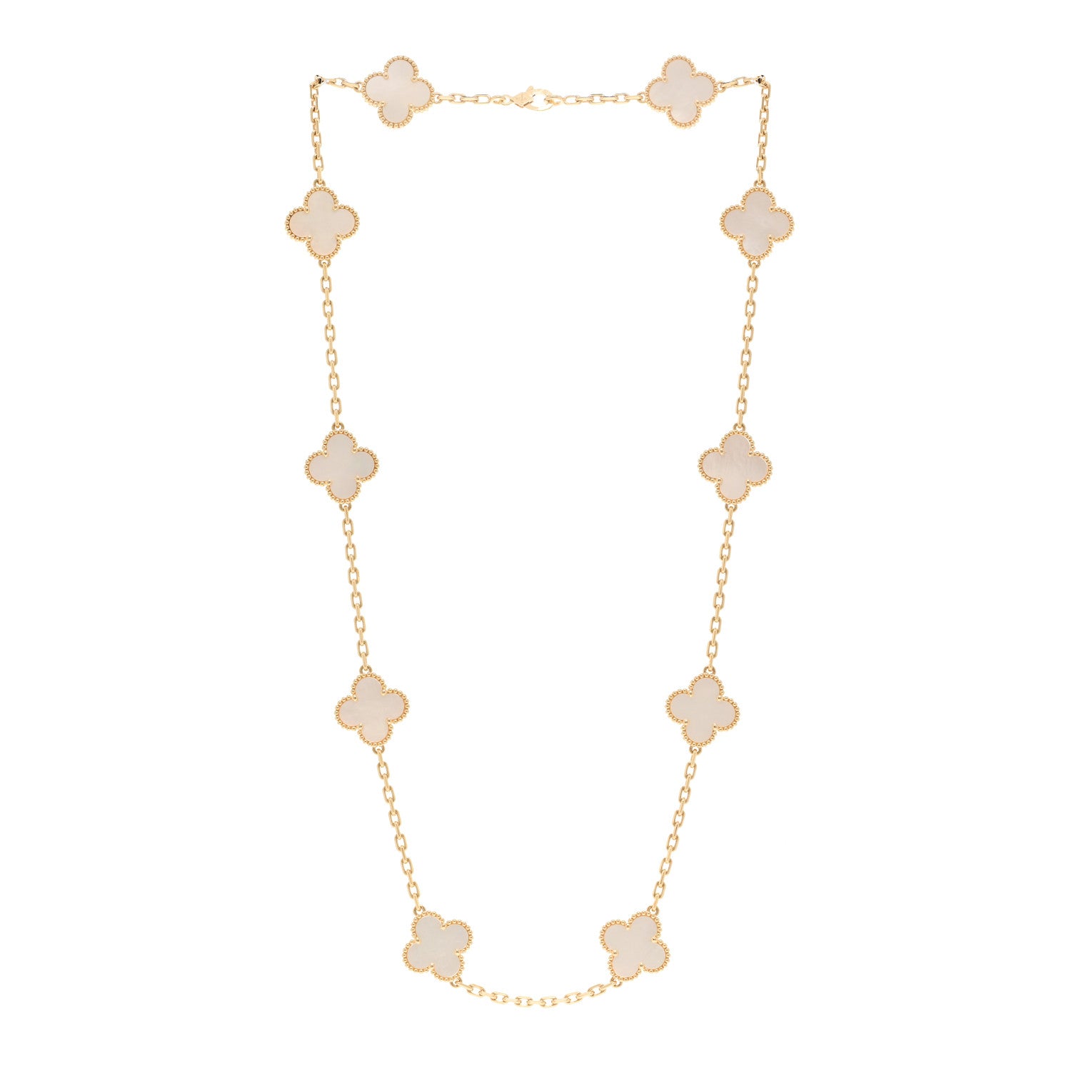 Van Cleef & Arpels 18K Yellow Gold Mother of Pearl 10 Motifs Vintage Alhambra Necklace 3 of 6