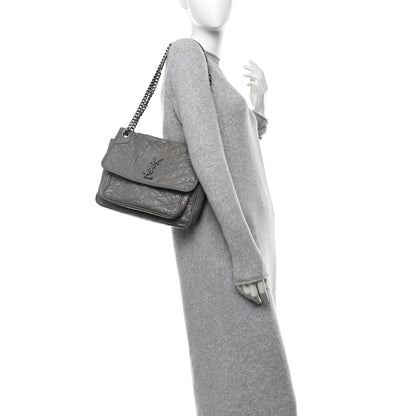 Saint Laurent Crinkled Calfskin Matelasse Monogram Medium Niki Chain Satchel Fog 2 of 13